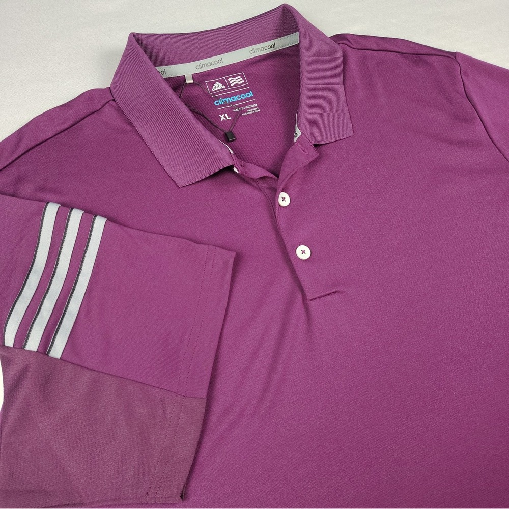 Adidas Climacool Golf Polo Shirt Mens XL Purple 3 Stripe Sleeve Performance NWOT